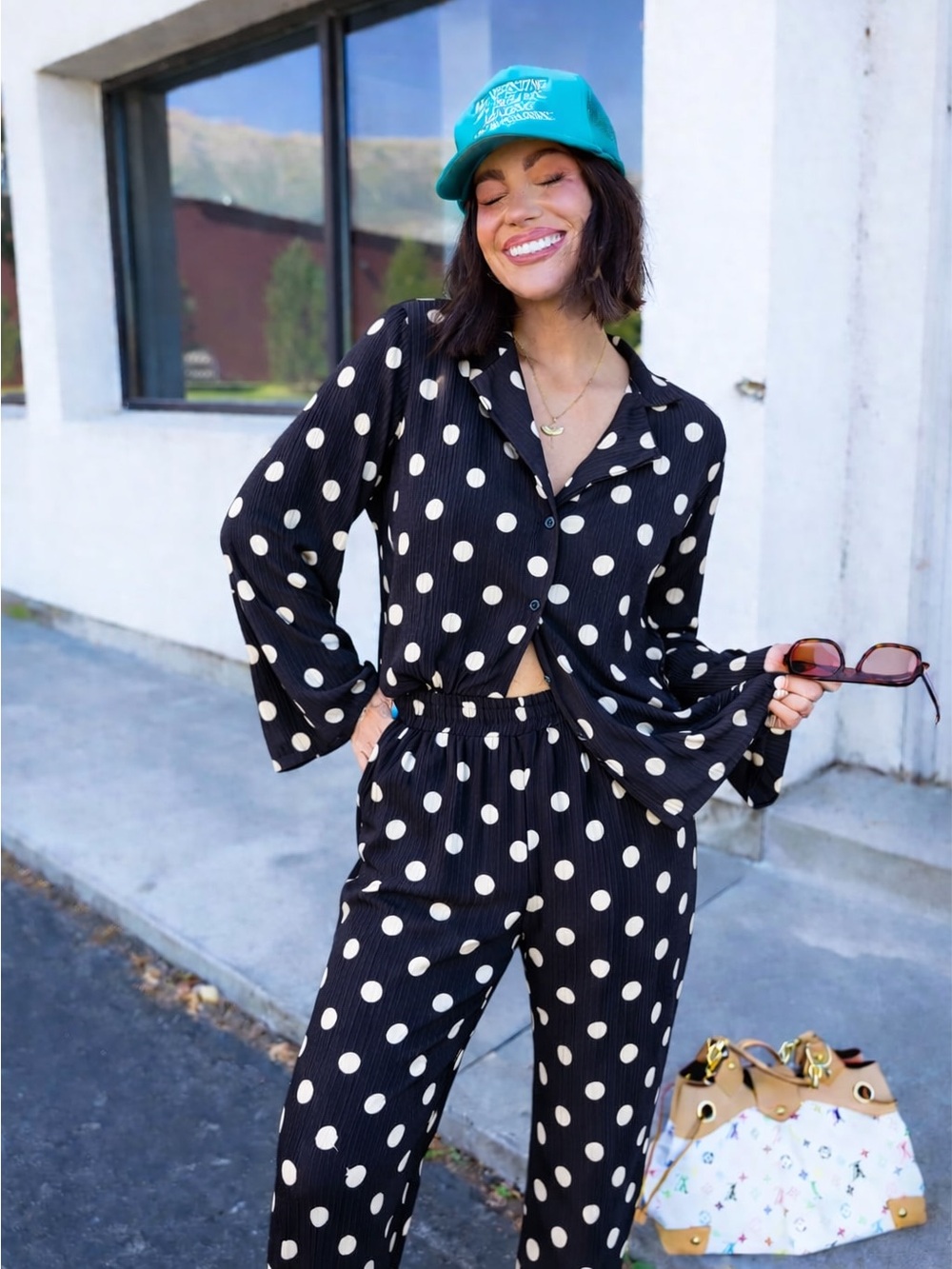 Dressed in LALA Black and White Polka Dot Plissé Set $164 MSRP XS-3X available